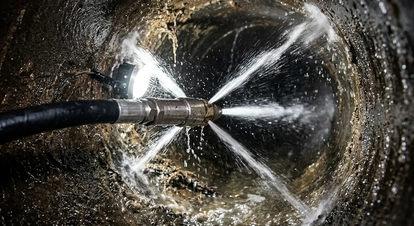 High-pressure hydro jetting nozzle cleaning sewer pipe for Storm Drain Cleaning in Oatfield